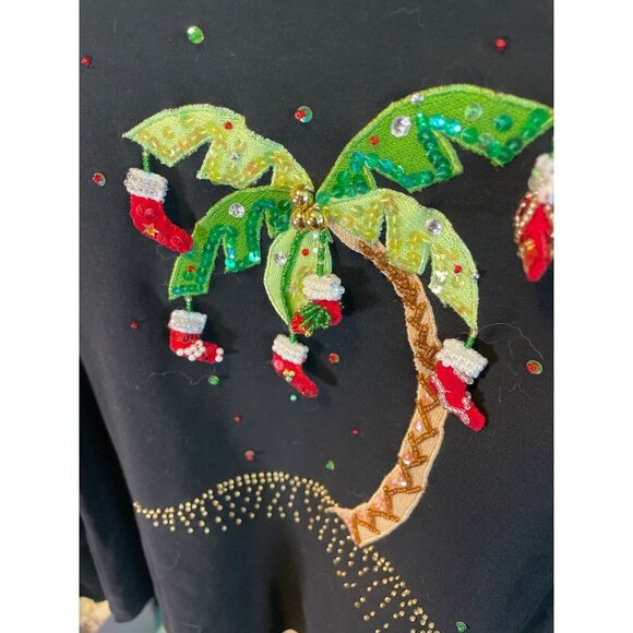 Jack B Quick Black Christmas Stocking Palm Tree Holiday T Shirt Sz L - Picture 4 of 10